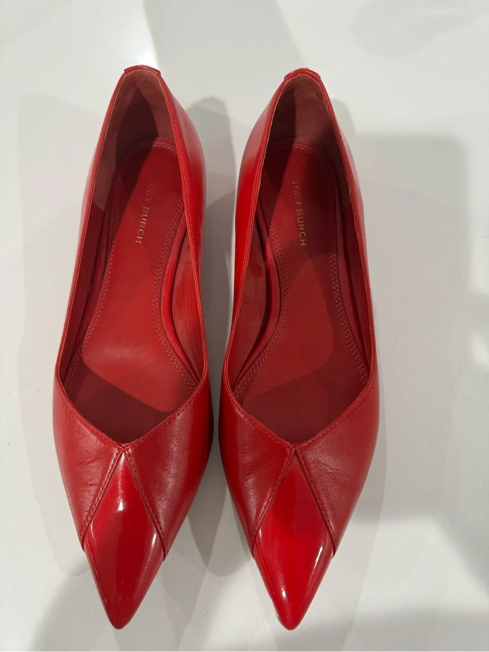Tory Burch Red Pointed-Toe Leather Flats